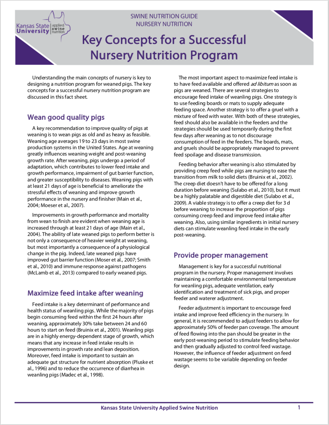 Key concepts in nursery nutrition